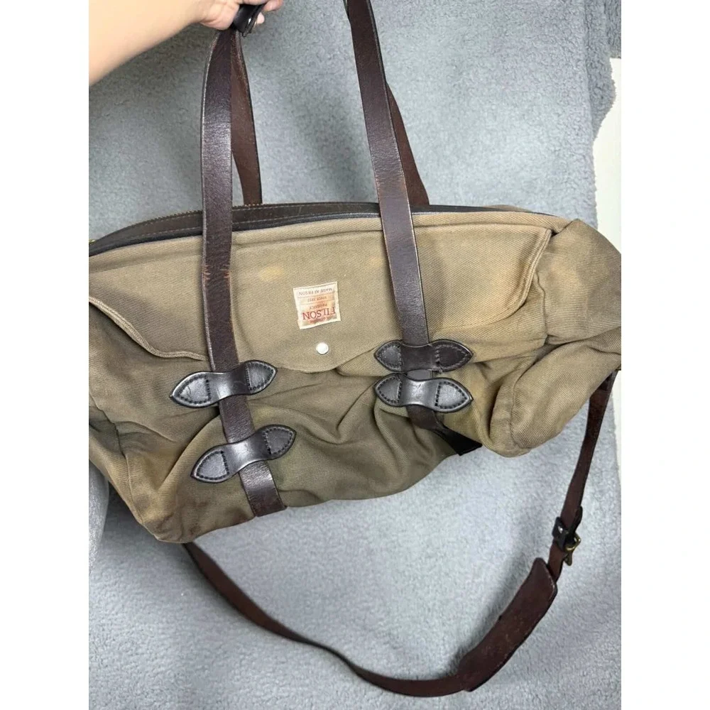 Filson‎ x GQ Rugged Twill Duffle Bag Otter Green Bridle Leather Made in USA Men
